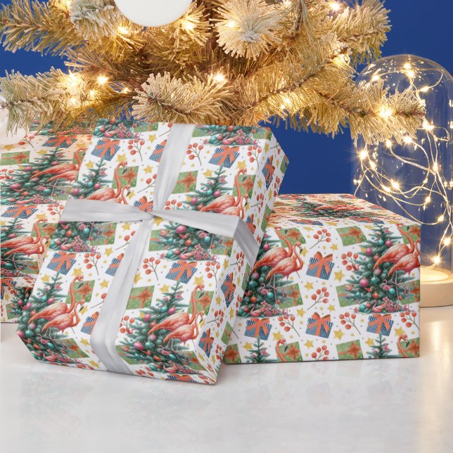Papel De Presente Termo Flamingo Christmas (Feriados)