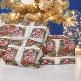Papel De Presente Termo Flamingo Christmas