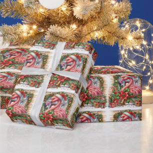 Papel De Presente Termo Flamingo Christmas