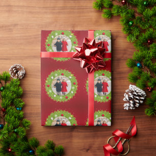 Papel De Presente Terra de Natal Vermelha e Verde Repetindo Uma Foto
