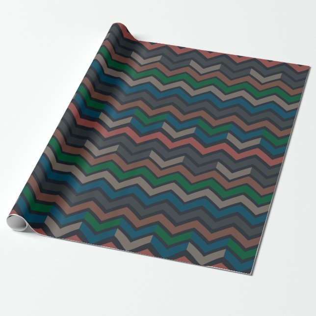 Papel De Presente Terra Escura Florestas Zigzag Chevron  (Desenrolado)