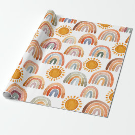 Papel De Presente Terra Moderna Boho Rainbow e Sun