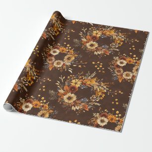 Papel De Presente Terracota e Flores Brancas Botânico Boho Exótico