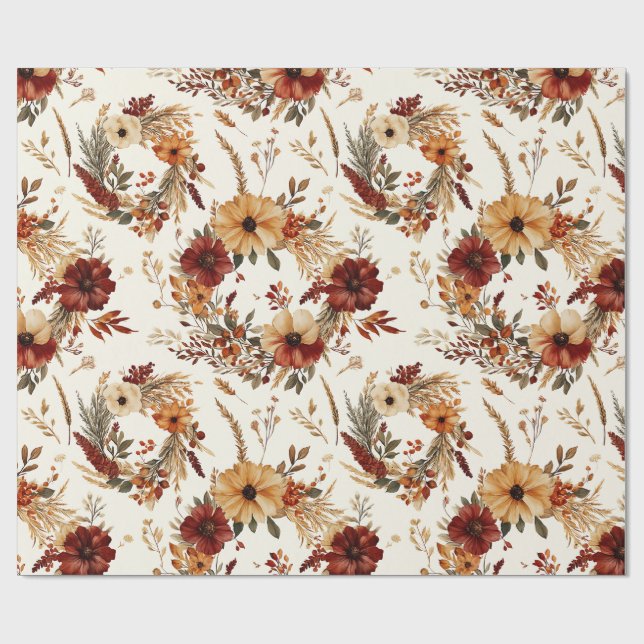 Papel De Presente Terracota e Flores Brancas Botânico Boho Exótico (Aberto)