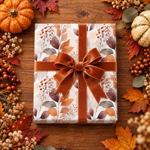 Papel De Presente Terracota e Folhas de Outono Burgundy Boho Outon