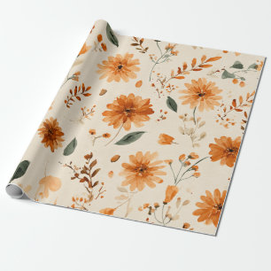 Papel De Presente Terracota Laranja Flor de Pêssego Feminino Boho