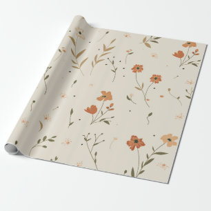 Papel De Presente Terracota Laranja Flor Silvestre Feminina Boho