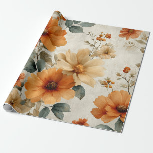 Papel De Presente Terracota Laranja Floral Botânico Vintage