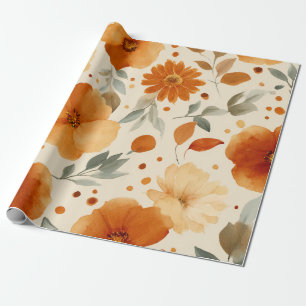Papel De Presente Terracota Laranja Floral Botânico Vintage