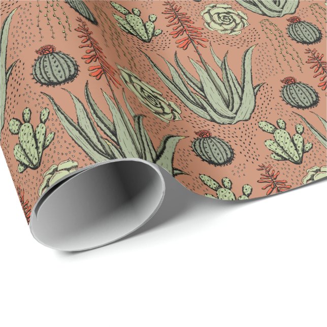 Papel De Presente Terracota Suculenta Cacto Aloe Vera (Ponta do rolo)