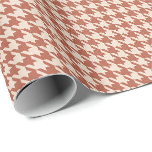 Papel De Presente Terracotta & Creme Padrão Xadrez Houndstooth Que
