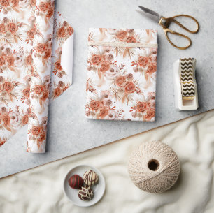 Papel De Presente Terracotta Flowers e Boho Watercolor Rosas