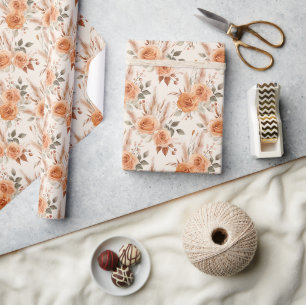 Papel De Presente Terracotta Flowers e Boho Watercolor Rosas