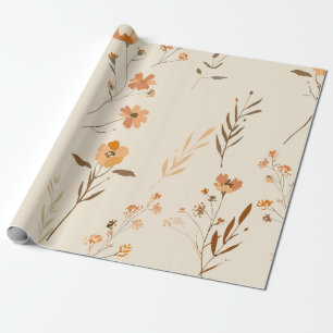 Papel De Presente Terracotta Laranja Flor Silvestre Feminina Boho