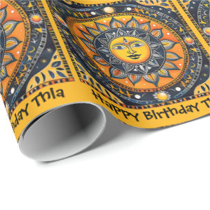 Papel De Presente Terracotta Sun Personalize Nome Aniversário Roll d