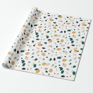 Papel De Presente Terrazo Abstrato Verde Laranja Rosa Preto Padrão