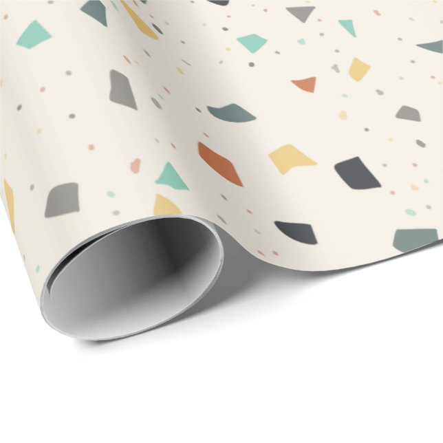 Papel De Presente Terrazzo Azulejo Confetti Estilo Moderno Tones Ter (Ponta do rolo)