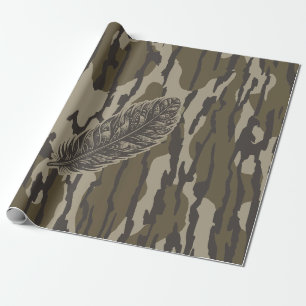 Papel De Presente Terrenos de Camuflagem da Pena de Peru Fundo da Fl