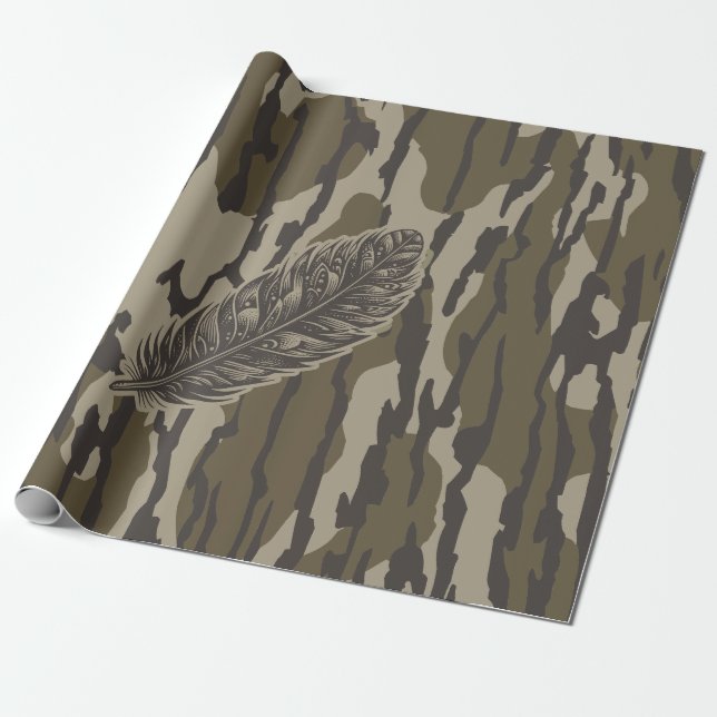 Papel De Presente Terrenos de Camuflagem da Pena de Peru Fundo da Fl (Desenrolado)