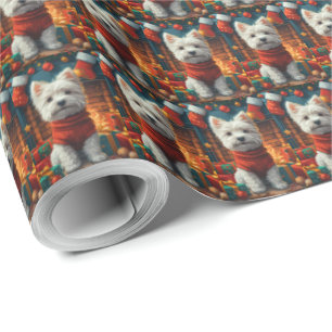 Papel De Presente Terrier Branco do West Highland com Presentes de N