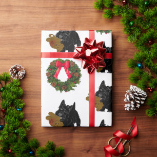 Papel De Presente Terrier escocês com coroa de Natal