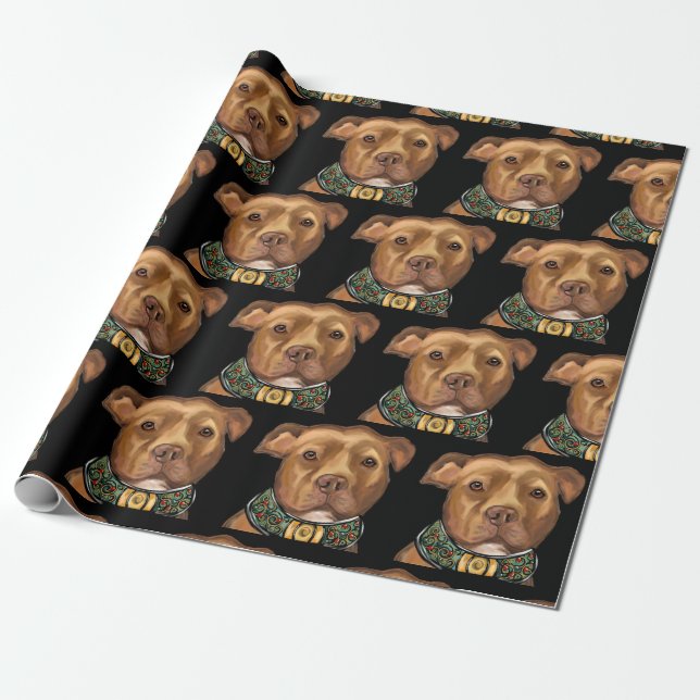 PAPEL DE PRESENTE TERRIER STAFFORDSHIRE AMERICANO (Desenrolado)