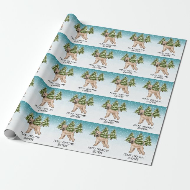 Papel De Presente Terrier Wheaten de Capa Macia Floresta de Inverno  (Desenrolado)