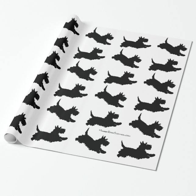 Papel De Presente Terriers Escoceses Correndo (Desenrolado)