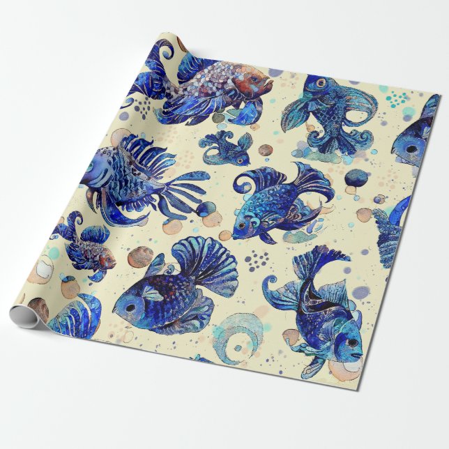 Papel De Presente Tesoros del Mar: Peces y Burbujas (Desenrolado)