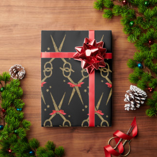 Papel De Presente Tesoura com brilho no ouro - Cabelo estilista Molh