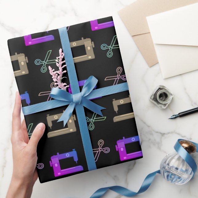 Papel De Presente Tesoura-de-costura de Alcatrão Preto Elegante (Presentear)