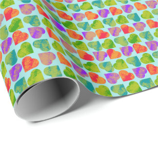 Papel De Presente Tesselaçāo de Coraçāo Colorida Arte Pop Psicodélic