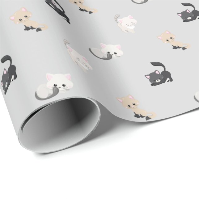 Papel De Presente Teste padrão adorável dos gatos (Ponta do rolo)