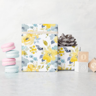 Papel De Presente Teste padrão amarelo & azul da aguarela