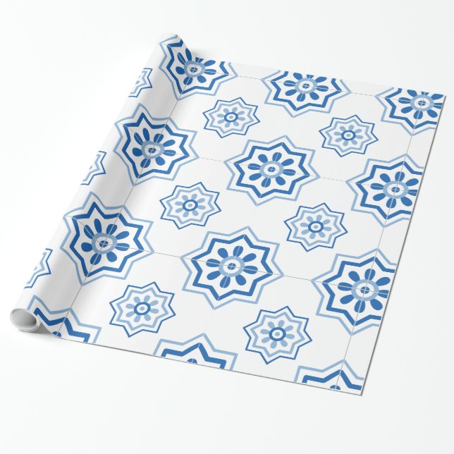 Papel De Presente Teste padrão AZUL do azulejo de Azulejo do (Desenrolado)