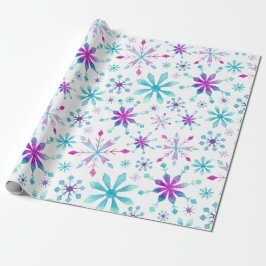 Papel De Presente Teste padrão azul do floco de neve do rosa do