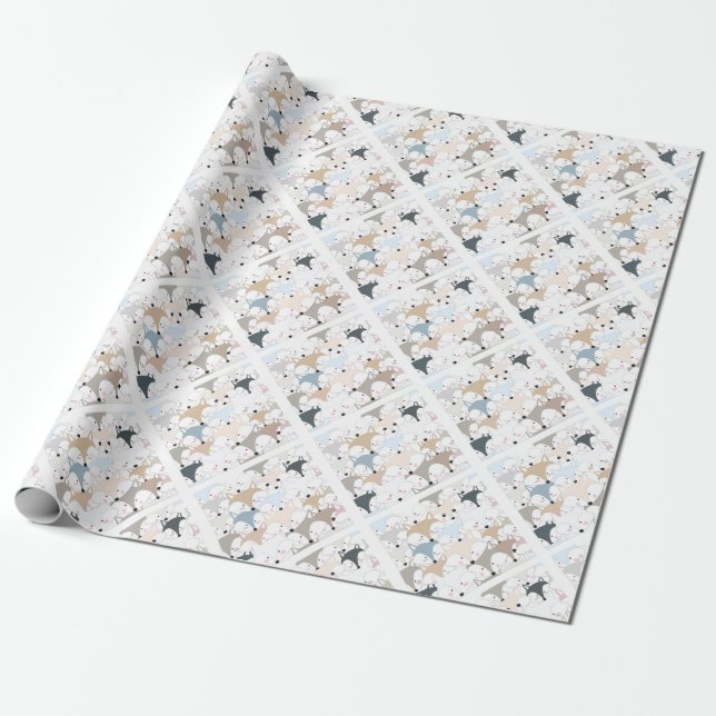 Papel De Presente Teste padrão bonito da raposa ou do lobo dos (Desenrolado)
