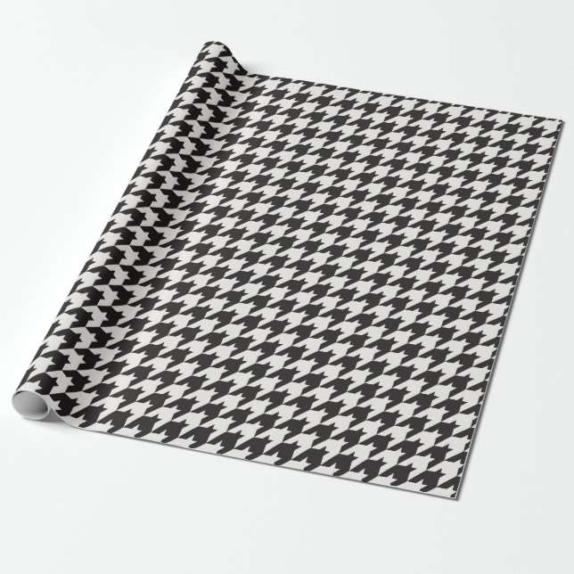 Papel De Presente Teste padrão clássico de B&W Houndstooth (Desenrolado)