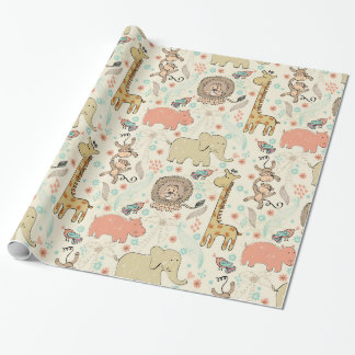Papel De Presente Teste padrão colorido do animal da selva do
