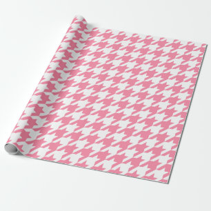 Papel De Presente Teste padrão cor-de-rosa de Houndstooth e branco