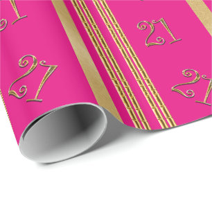Papel De Presente Teste padrão cor-de-rosa do ouro do aniversário 