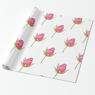 Papel De Presente Teste padrão cor-de-rosa do Rosebud da aguarela