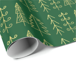 Papel De Presente Teste padrão das árvores de Natal do ouro verde