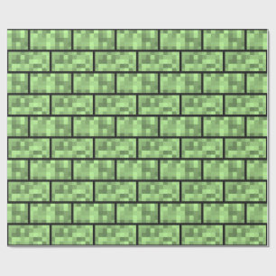 Papel De Presente Teste padrão de 8 bits verde dos tijolos do estil