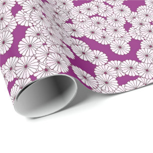 Papel De Presente Teste padrão de flor do art deco - branco no roxo