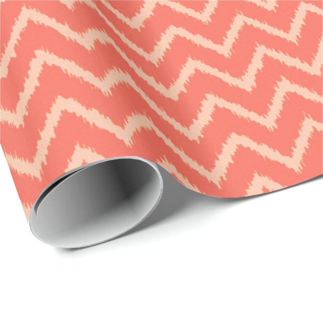 Papel De Presente Teste padrão de Ikat Chevron na laranja e no (Ponta do rolo)