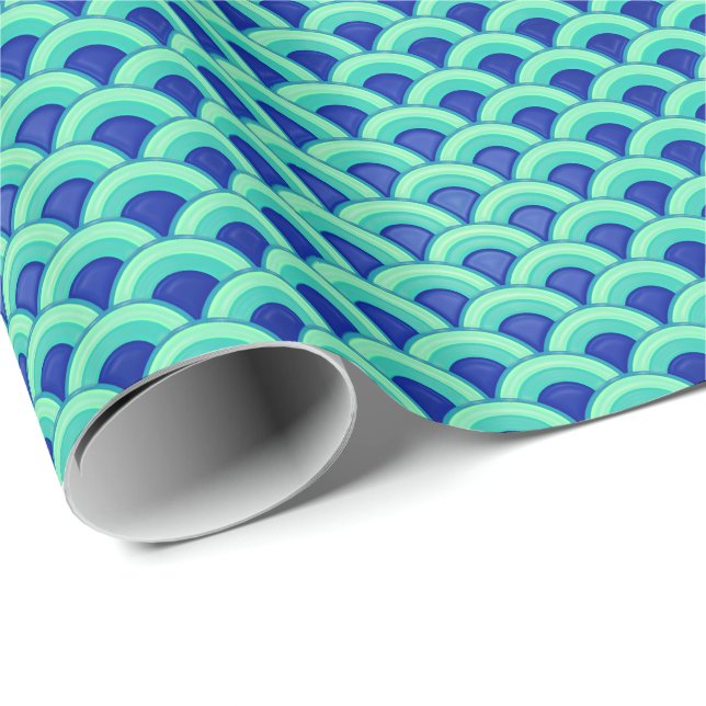 Papel De Presente Teste padrão de onda do art deco - turquesa e (Ponta do rolo)