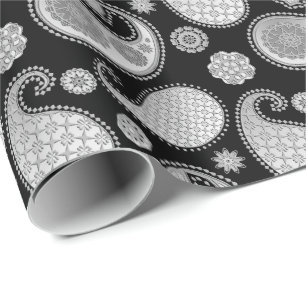 Papel De Presente Teste padrão de Paisley, cinza de prata/cinza no