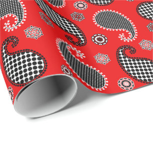 Papel De Presente Teste padrão de Paisley, vermelho escuro, preto e