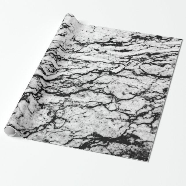 Papel De Presente Teste padrão de pedra de mármore preto e branco (Desenrolado)